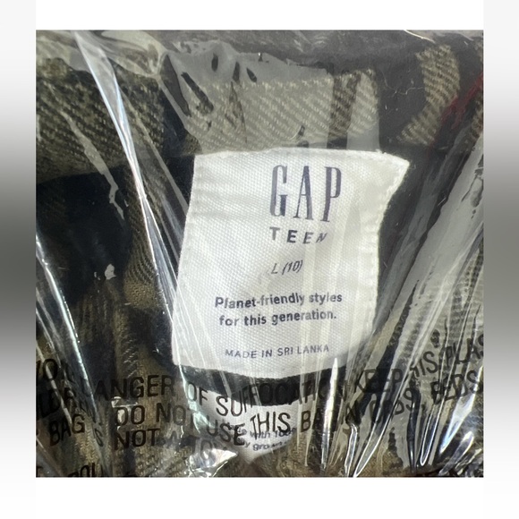 Gap Kids Teen 100% Organic Cotton Flannel Button Up Shirt Green Plaid Large 10 - Picture 5 of 6